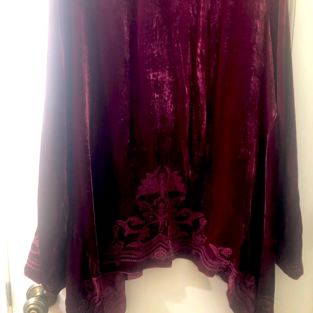 Johnny Was Velvet Burgundy Wine Embroidered Draped Cardigan.  Gorgeous Color!